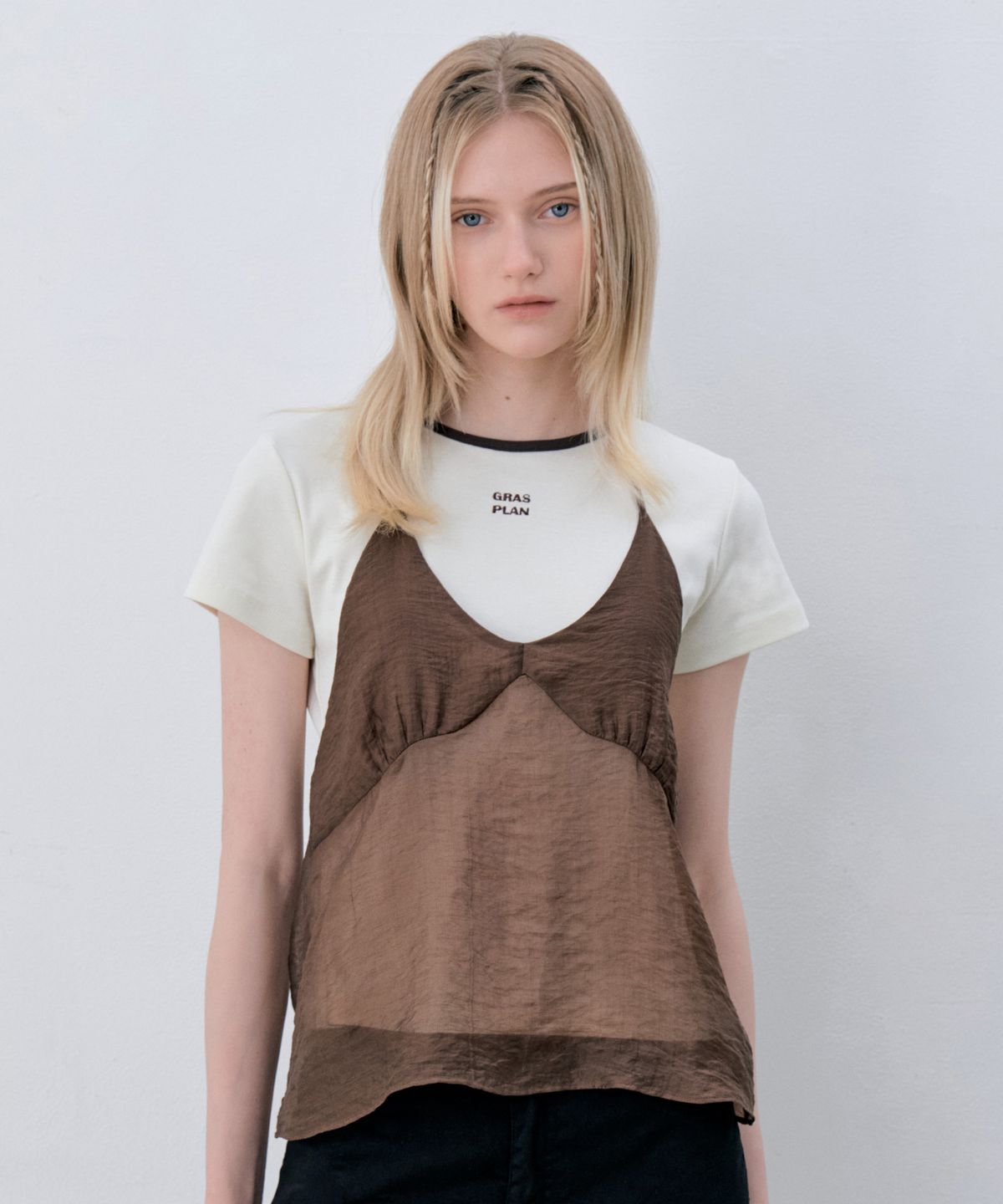 그라스플랜(GRASPLAN) See-through Layer Halter-neck_Brown