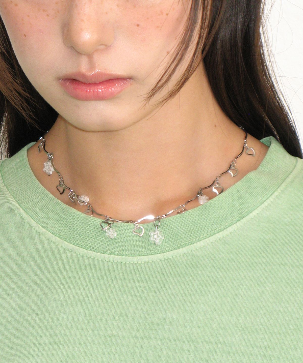 론론(RONRON) FLOWER HEART WAVE NECKLACE SILVER