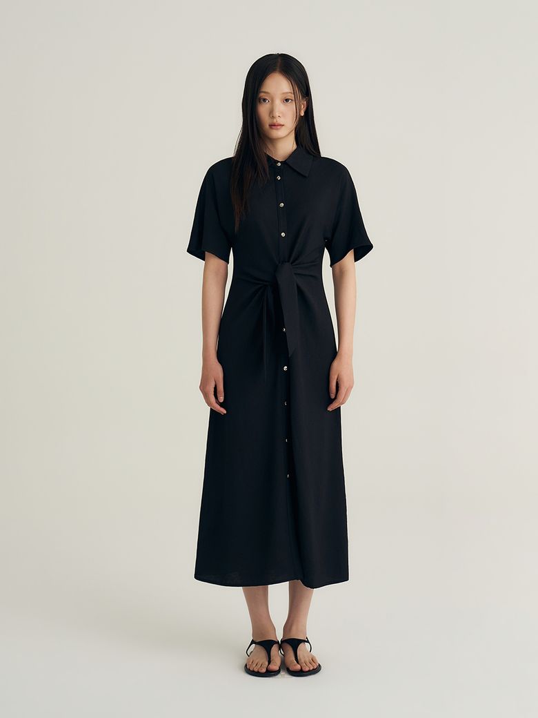 Linen Knot Long Dress_Black
