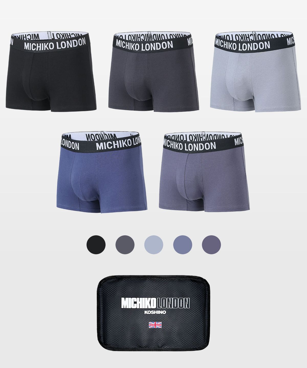 미치코런던 스포츠(MICHIKO LONDON SPORTS) 맨즈 소프트 코튼 블랙 밴딩 드로즈 5팩