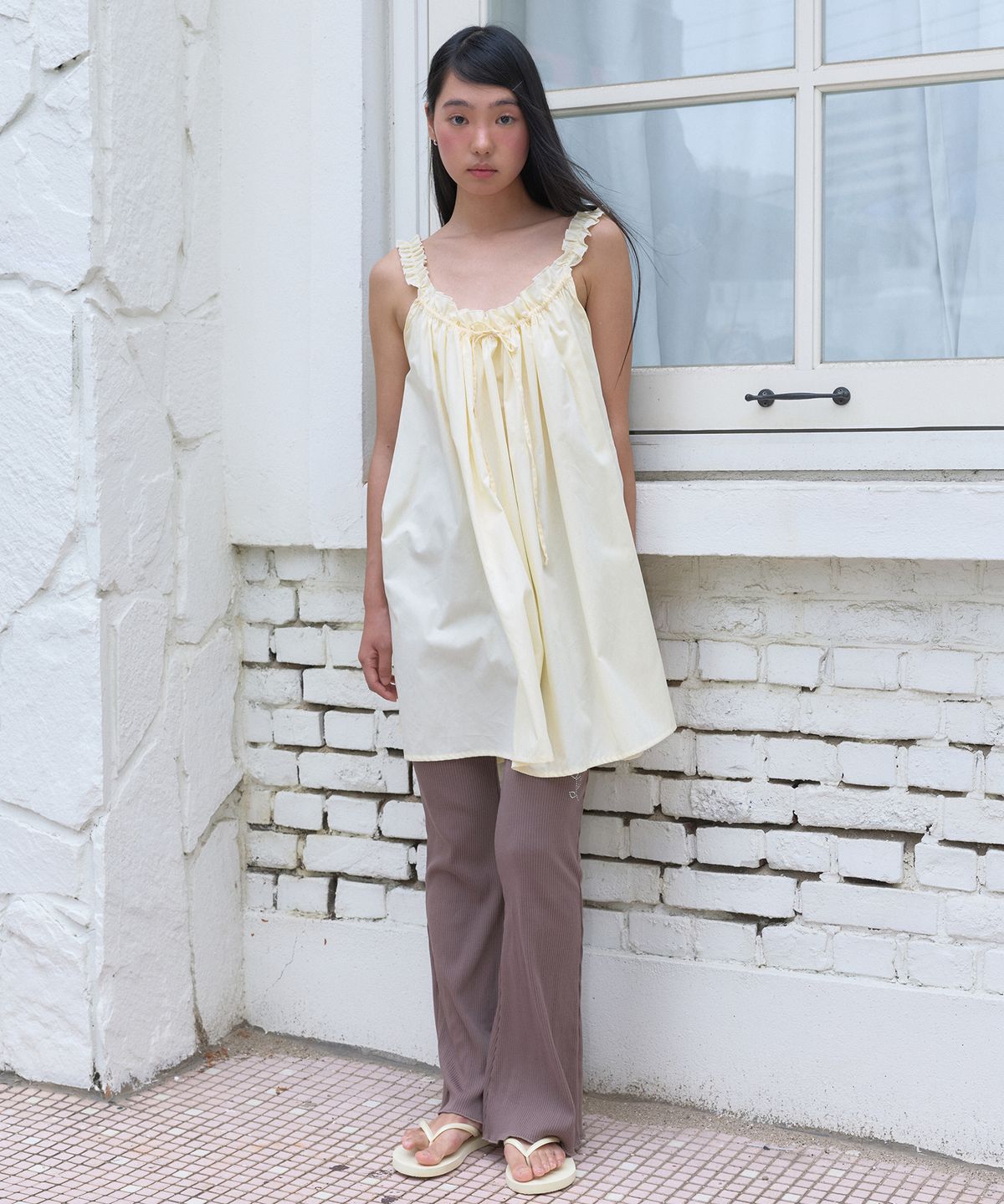 마가린핑거스(MARGARIN FINGERS) STRING SHIRRING ONE-PIECE (LIGHT YELLOW)