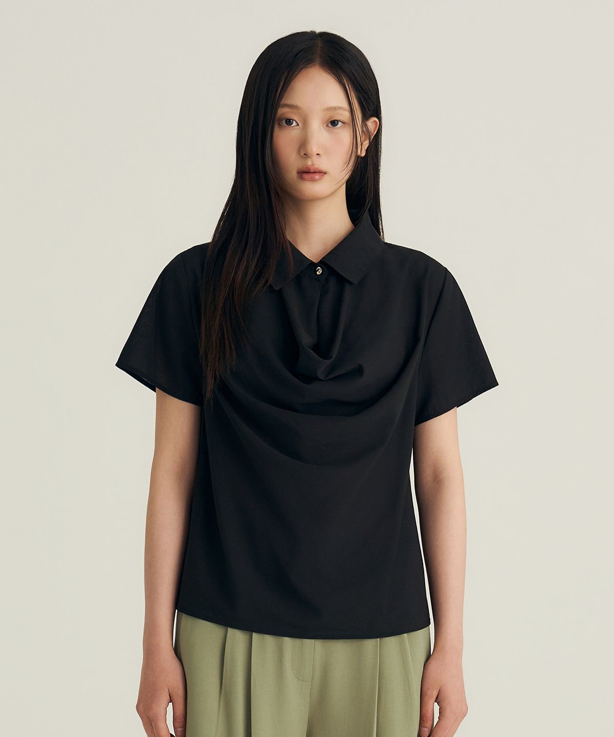비올셋(BE ALL SET) Collar Drape Blouse_Black