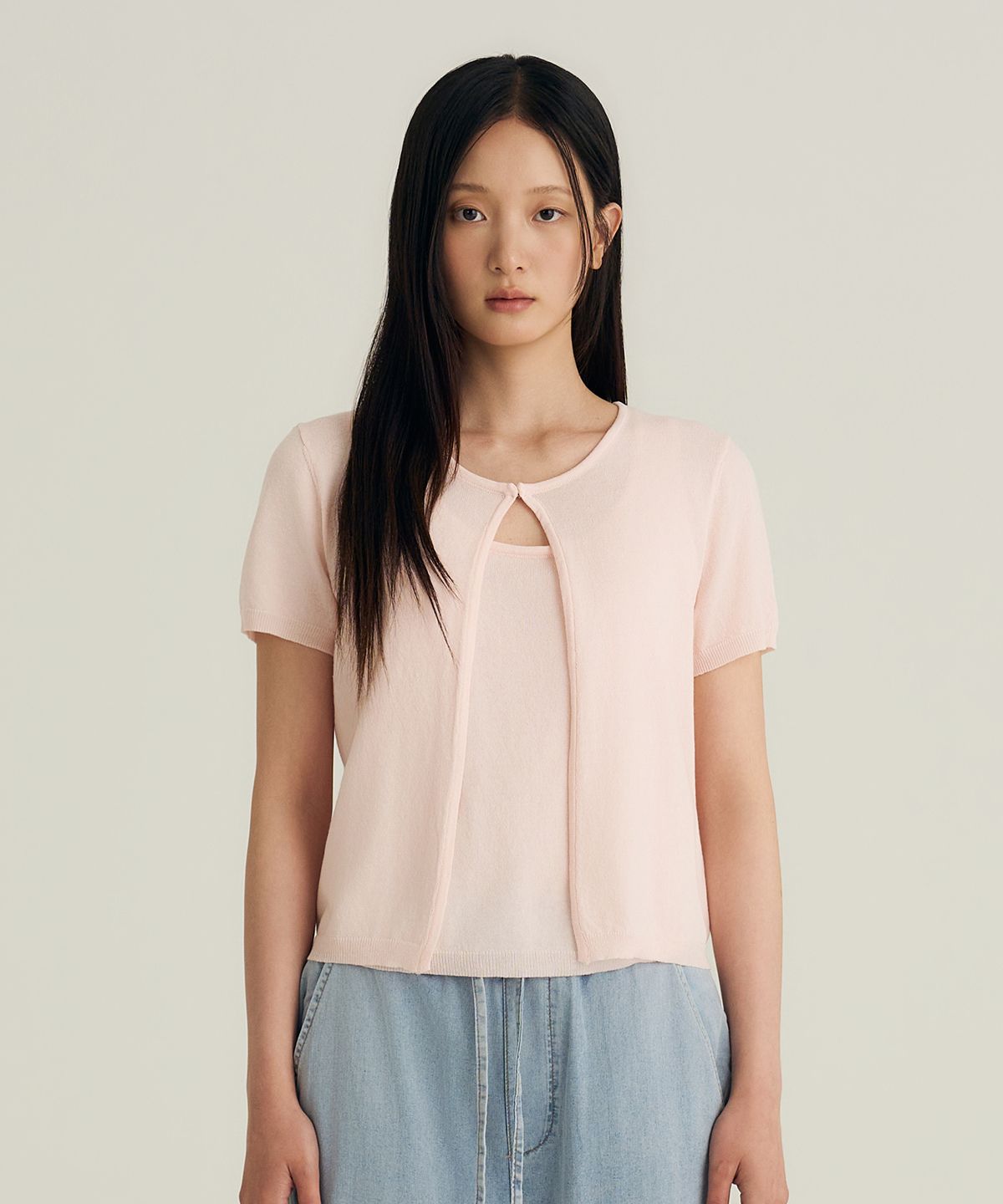 비올셋(BE ALL SET) Linen Knit Tank & Cardigan Set_Pink