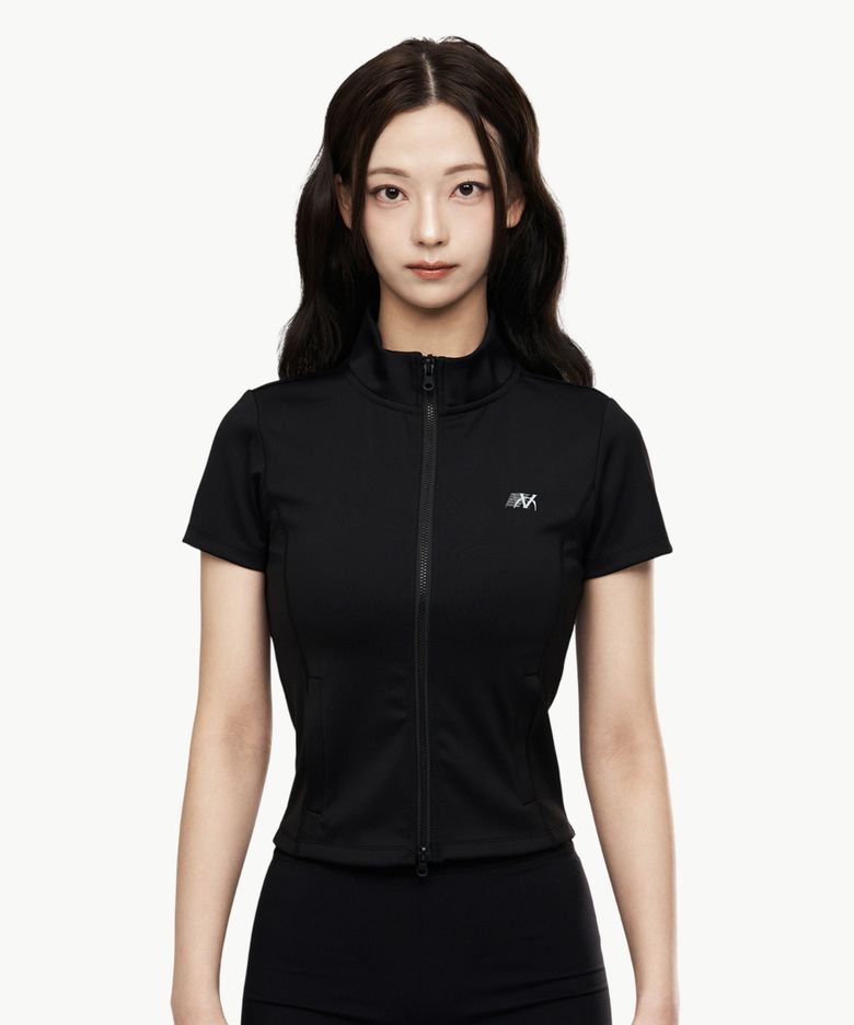우먼스 액티브 로고 숏슬리브 크롭 집업