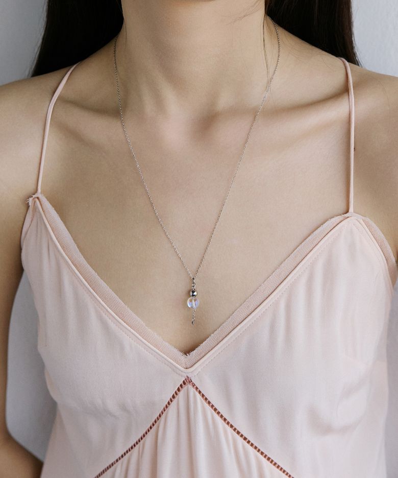 Clear moonstone with drop chain necklace