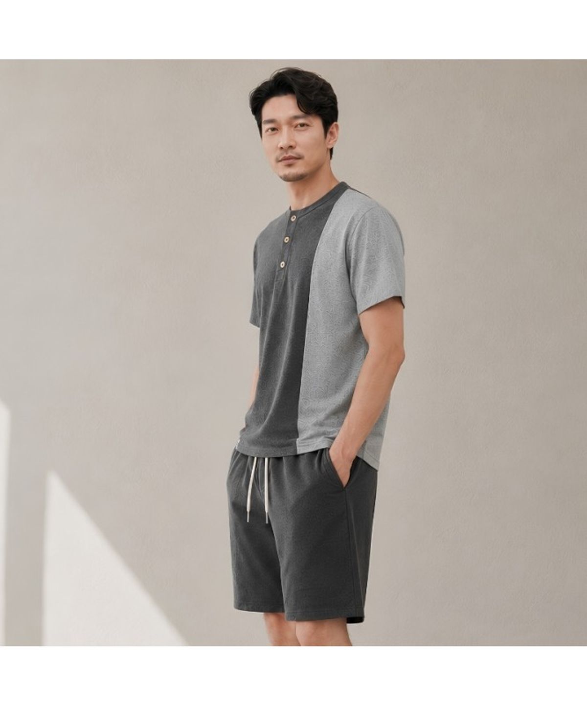 커스텀어스(CUSTOMUS) 남성 피그먼트 블록 헨리넥 반팔티셔츠 CXS26MKRT501 GRY
