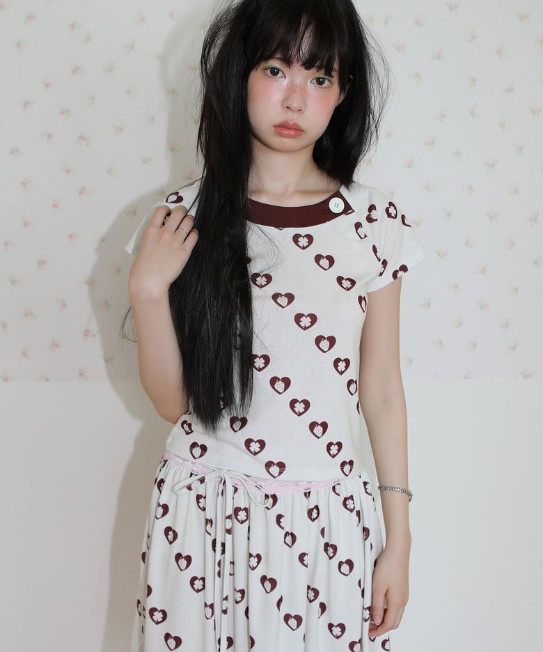 하트 베리 버튼 탑 아이보리