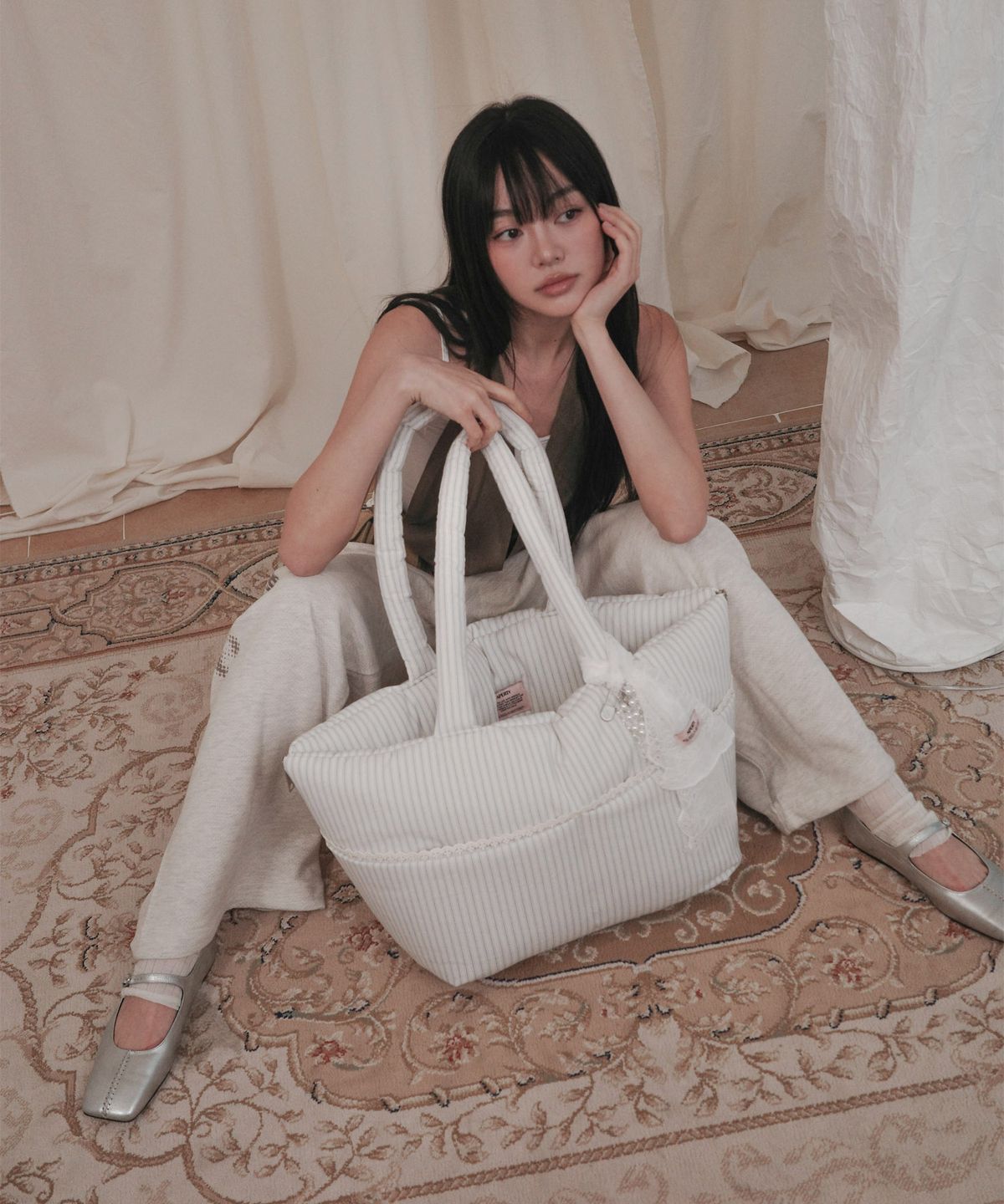 어페르티(APERTY) wide bag - stripe ivory