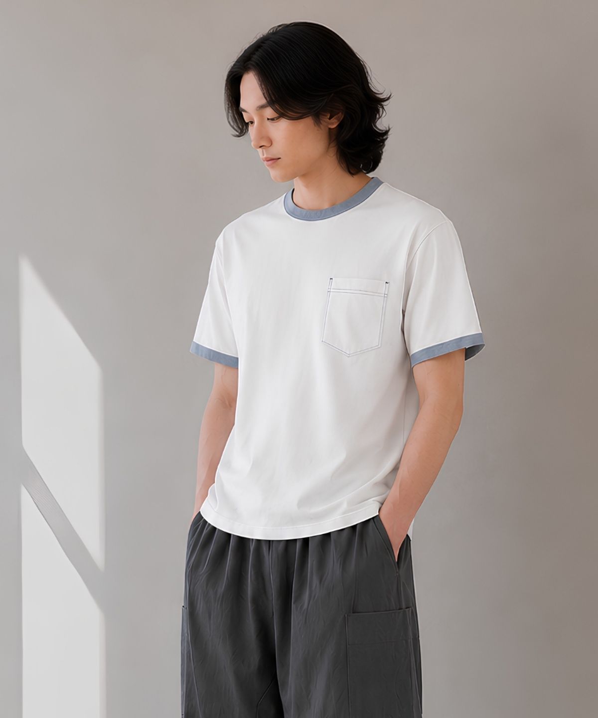 커스텀어스(CUSTOMUS) 남성 소로나 배색골지 반팔티셔츠 CXS26MKRT507 WHI
