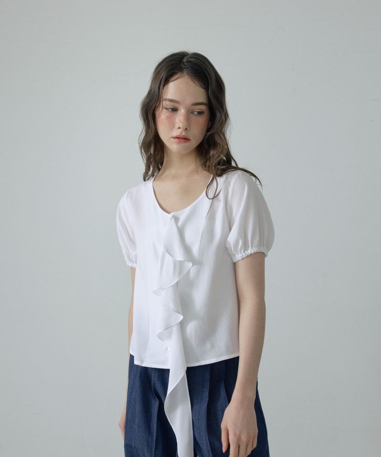 Soft Long Ruffle Blouse(White)
