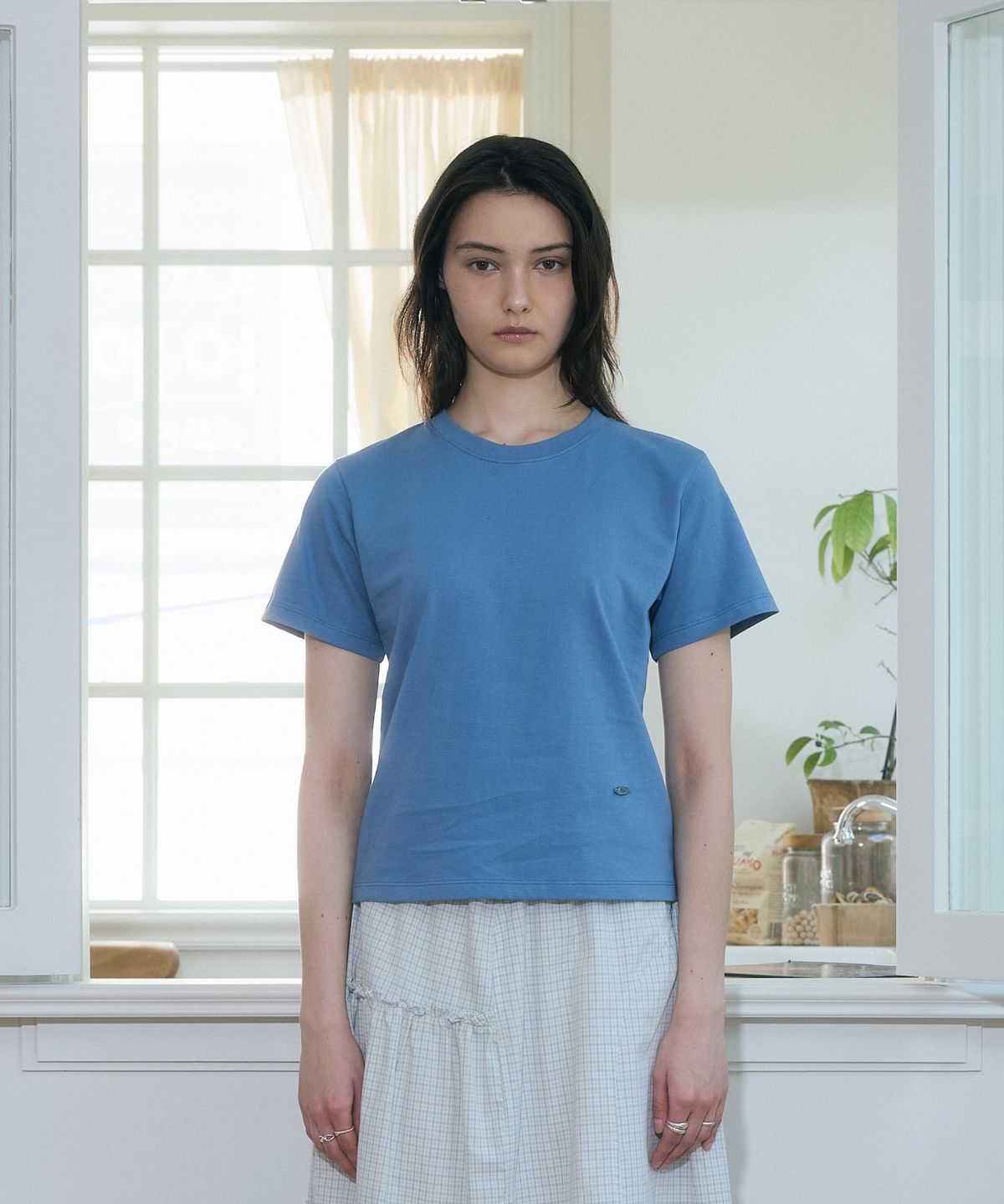 아페이즈(APAISE) Silket Cotton Short Sleeve T-Shirt(Blue)