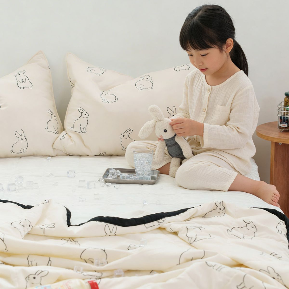 샤이닝홈(SHININGHOME) 더블리 버니브리즈 소프트마이크로 듀라론 냉감 여름이불 베개세트 Q