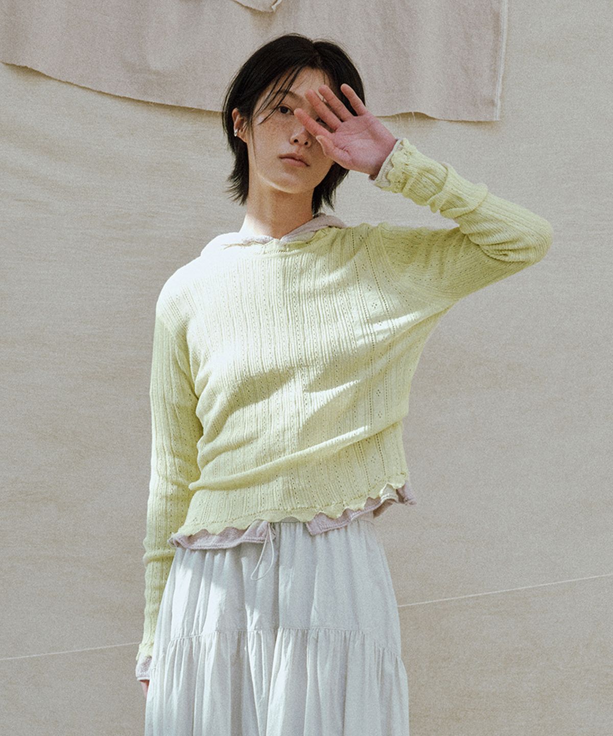 모노크롬(MONOCHROME) linen crochet pullover