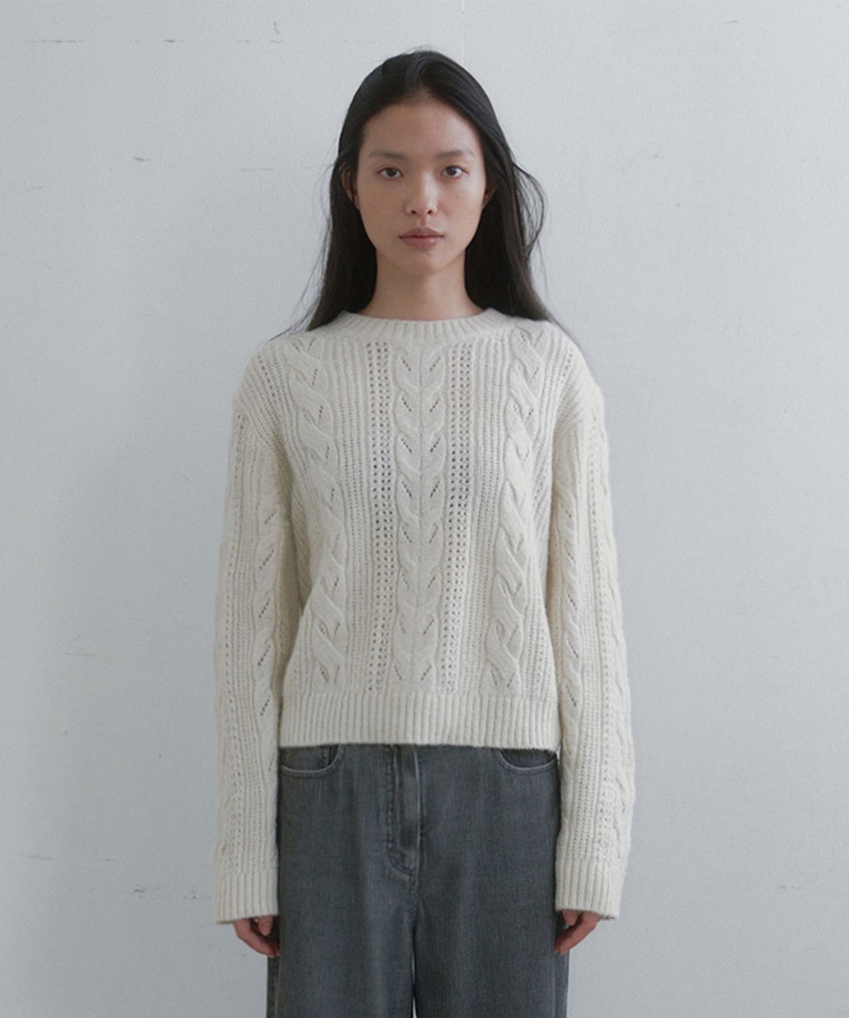 모노크롬(MONOCHROME) cable pullover (ivory)