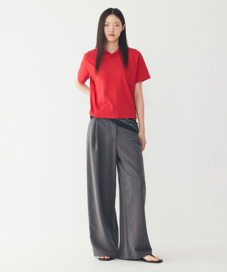 턱 주름 백밴딩 와이드 팬츠 _챠콜_9176331971
