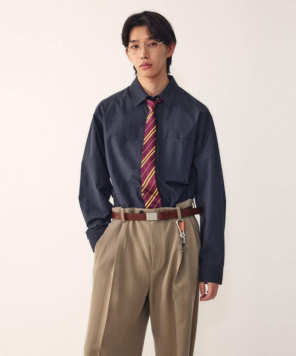 스튜디오 톰보이(STUDIO TOMBOY) [MEN] 실버버클 소가죽 벨트 _브라운_9156299003