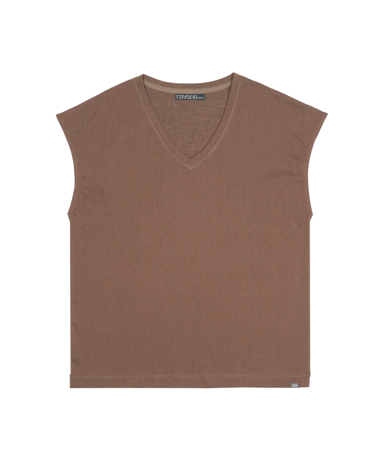 038 V-NECK SLUB T-SHIRT ASH BROWN
