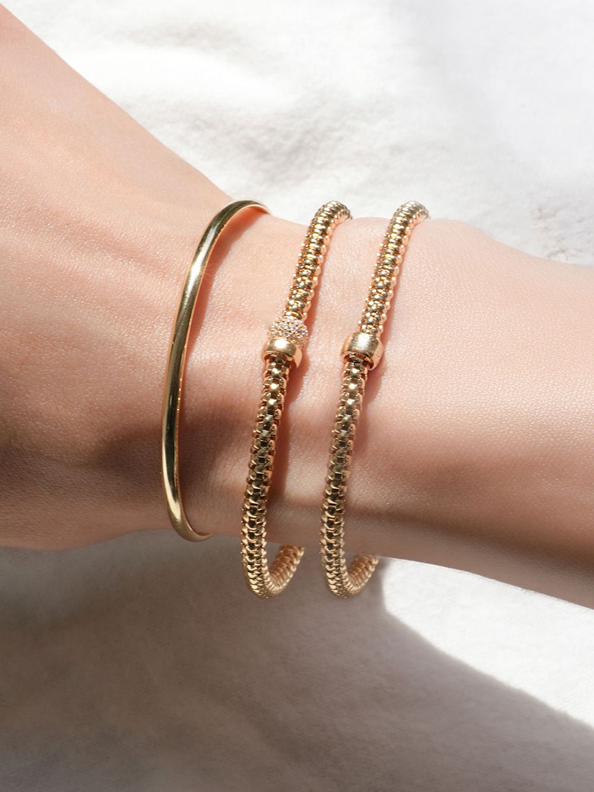미니멀피어싱(MINIMALPIERCING) 14K 18K 시그니처 볼 큐빅 꼬임 텐션 팔찌