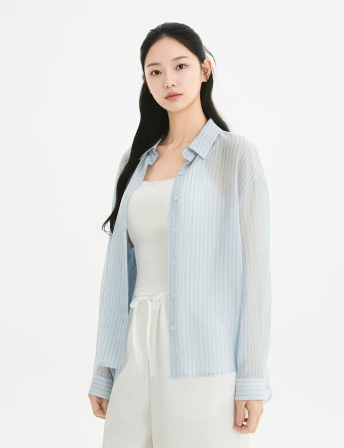 로엠(ROEM) RE 올데이 시스루 스트라이프 셔츠(RMYWG26R12) RMYWG37R17