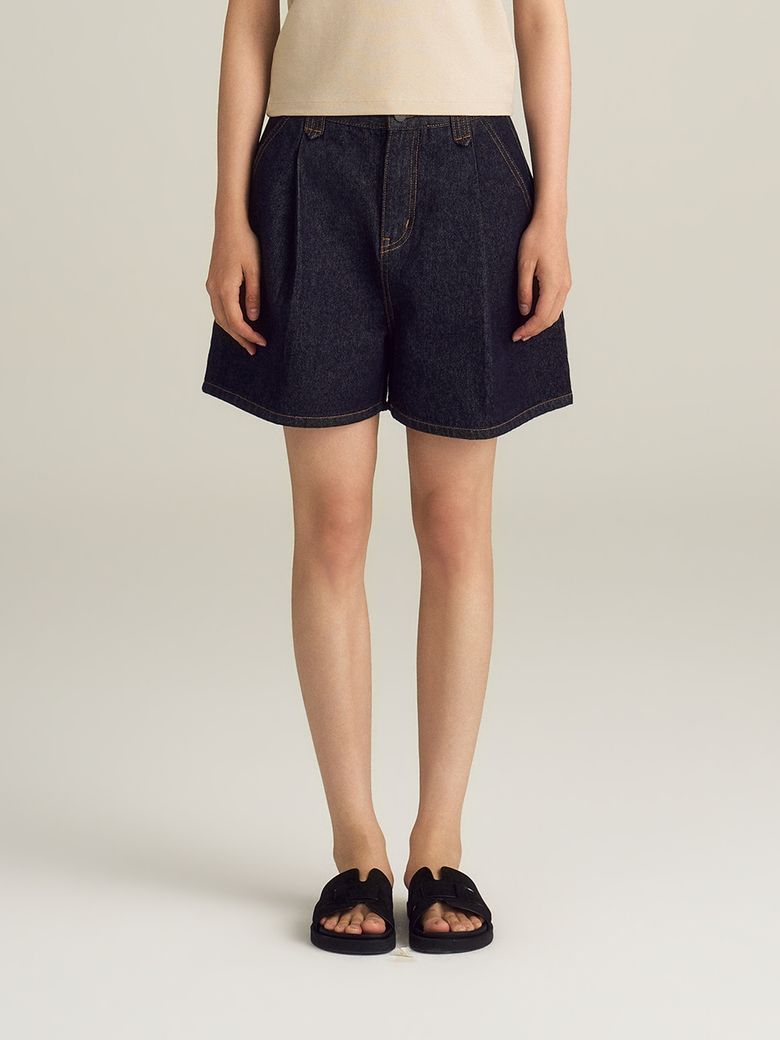 One-Tuck Denim 5-Bermuda Pants_Non-Fade