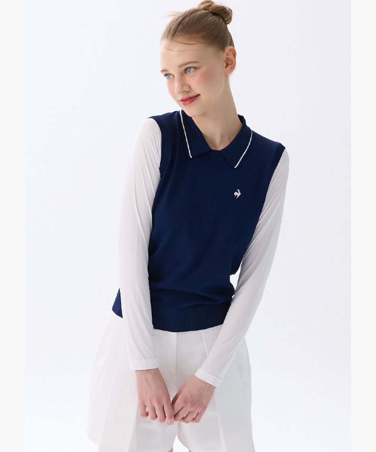 르꼬끄 골프(LECOQ GOLF) 여성 냉감 하이브리드 카라 스웨터 _NAVY GR222LKP61