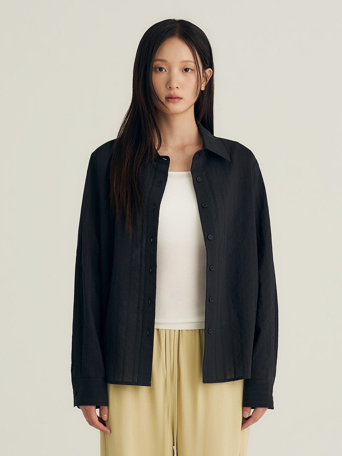 비올셋(BE ALL SET) Sheer Shirt Blouse_Black