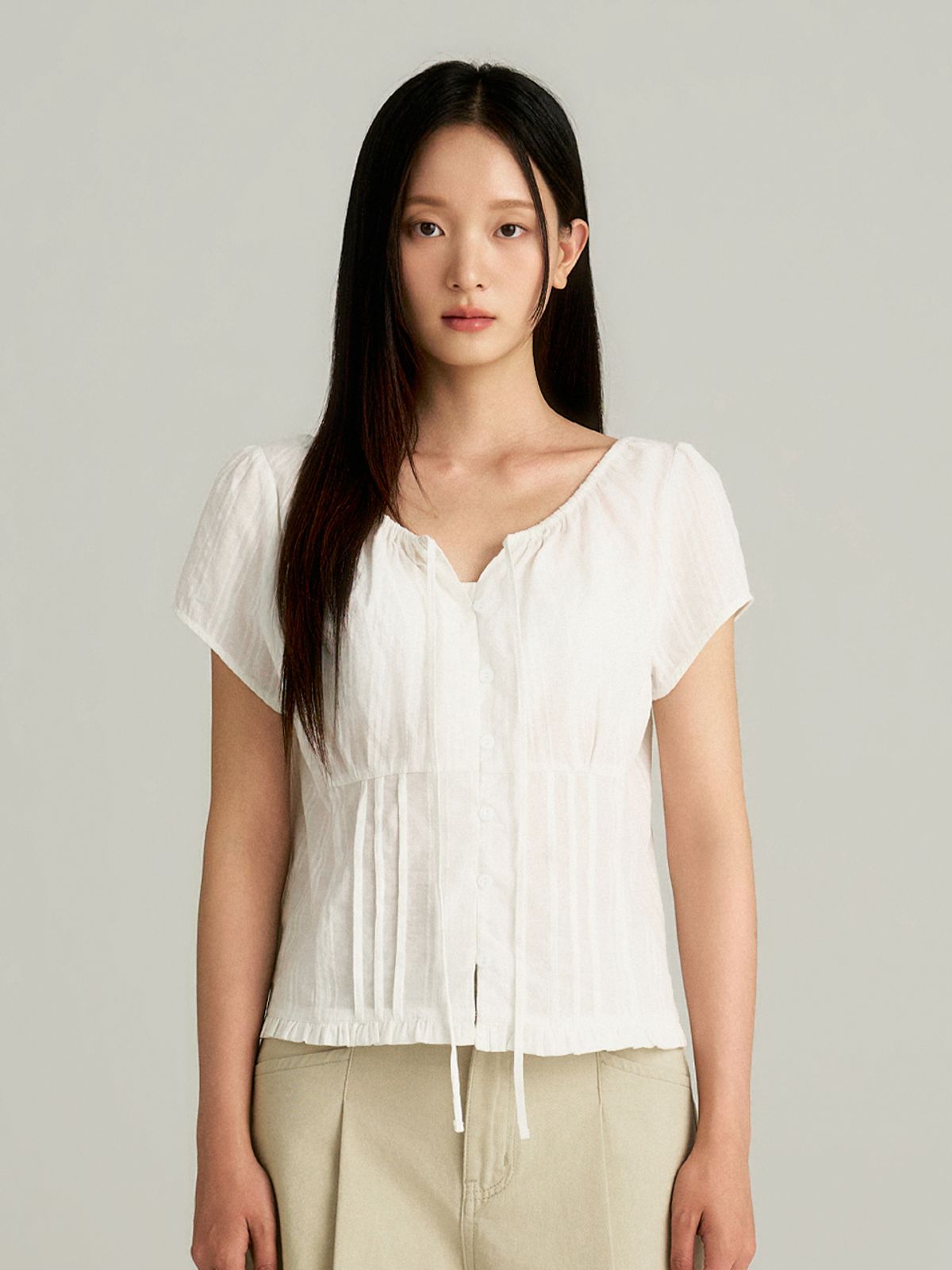 비올셋(BE ALL SET) Cotton Pintuck Blouse_White