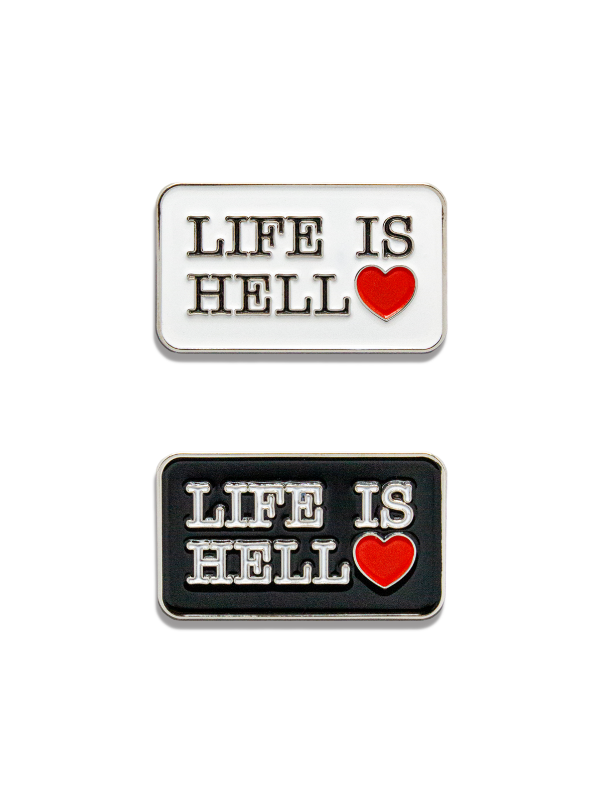 미디엄스(MEDIUMS) LIFE IS HELL Pin Set(2pcs) - White & Black (라이프 이즈 헬 핀 세트)