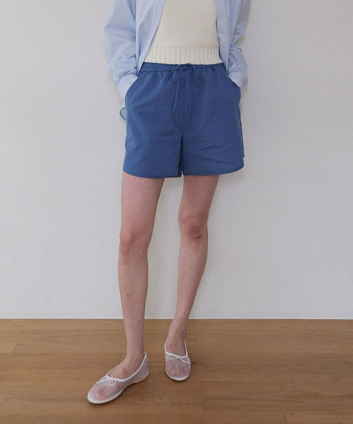 모의(MOUI) Banding ribbed shorts (BLUE)