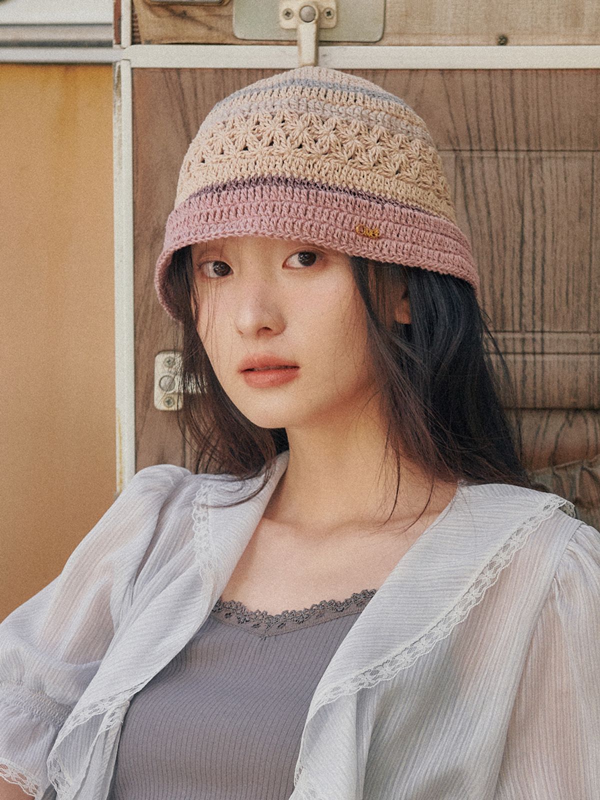 오앨(OUEL) CROCHET KNIT BUCKET HAT_PINK