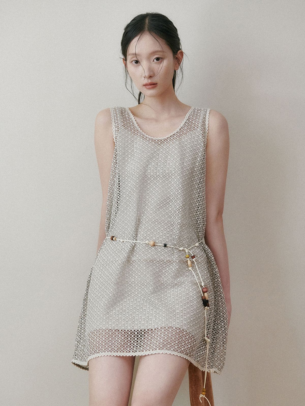 오앨(OUEL) CROCHET LACE MINI DRESS_COCOA