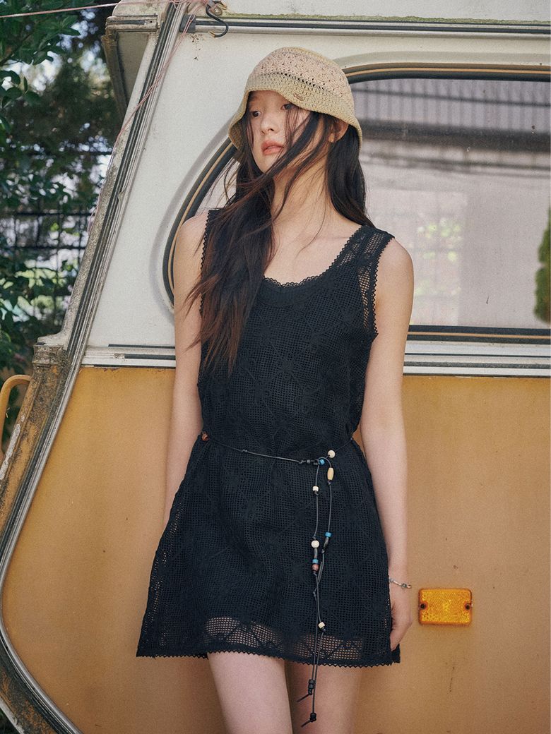 CROCHET LACE MINI DRESS_BLACK