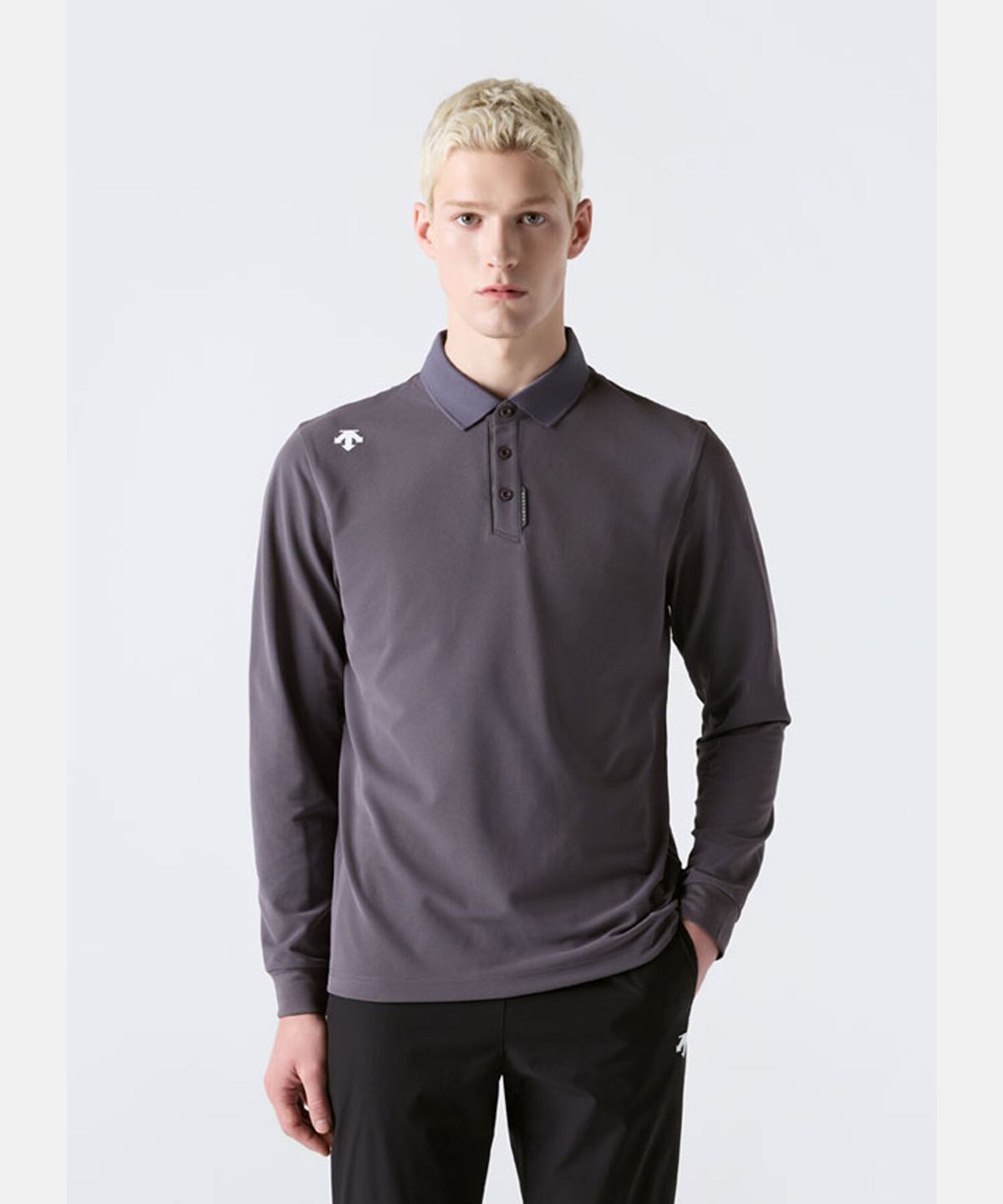데상트(DESCENTE) 터프 폴로 긴팔 티셔츠 차콜 그레이 SR323UPL81