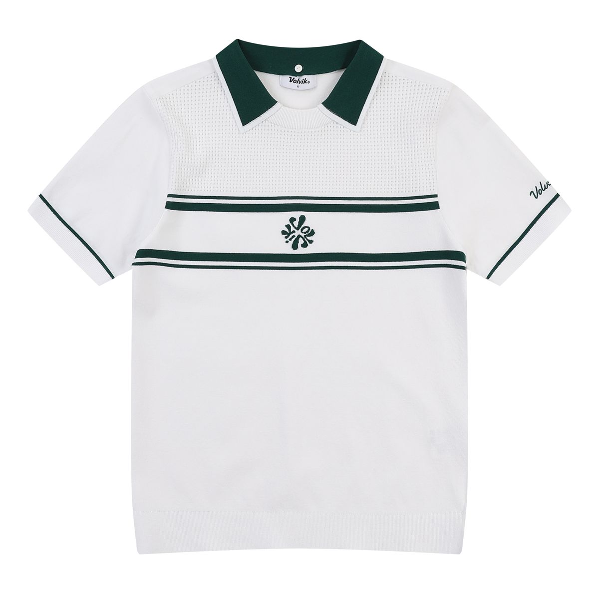 볼빅 골프웨어(VOLVIK GOLFWEAR) 여성 골프 블럭킹 스카시믹스 반팔 니트 VLKTP302_OW