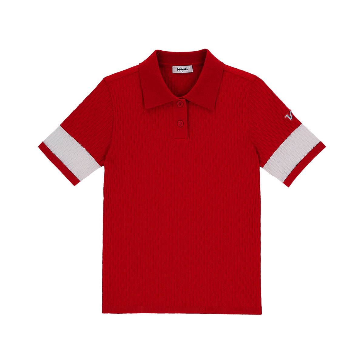볼빅 골프웨어(VOLVIK GOLFWEAR) 여성 에리배색 조직 반팔니트 VLKTQ301_RE