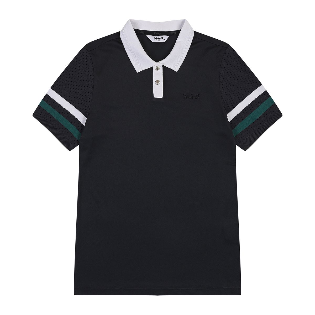 볼빅 골프웨어(VOLVIK GOLFWEAR) 여성 골프 니트 소매 하이브리드반팔 티셔츠 VLTSP307_BK