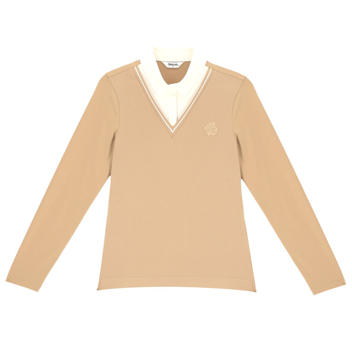 볼빅 골프웨어(VOLVIK GOLFWEAR) 여성 골프 니트 앞판 하이브리드 티셔츠 VLTSP201_BE