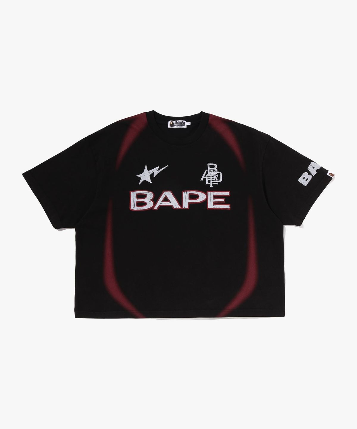 베이프(BAPE) 헤비 워시 핸드 드로우 풋볼 멀티로고 릴렉스드 핏 티셔츠(M) BLACK