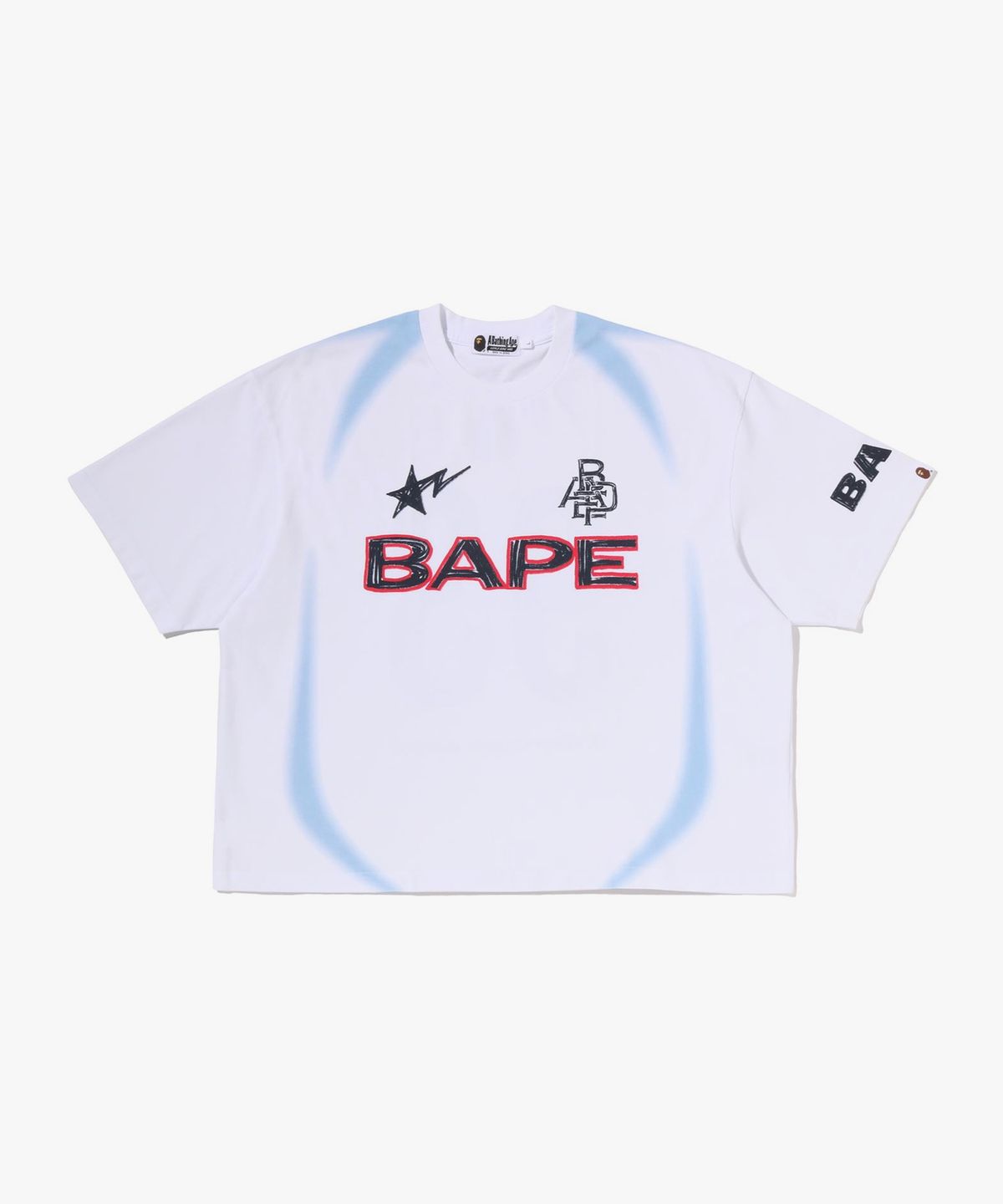 베이프(BAPE) 헤비 워시 핸드 드로우 풋볼 멀티로고 릴렉스드 핏 티셔츠(M) WHITE