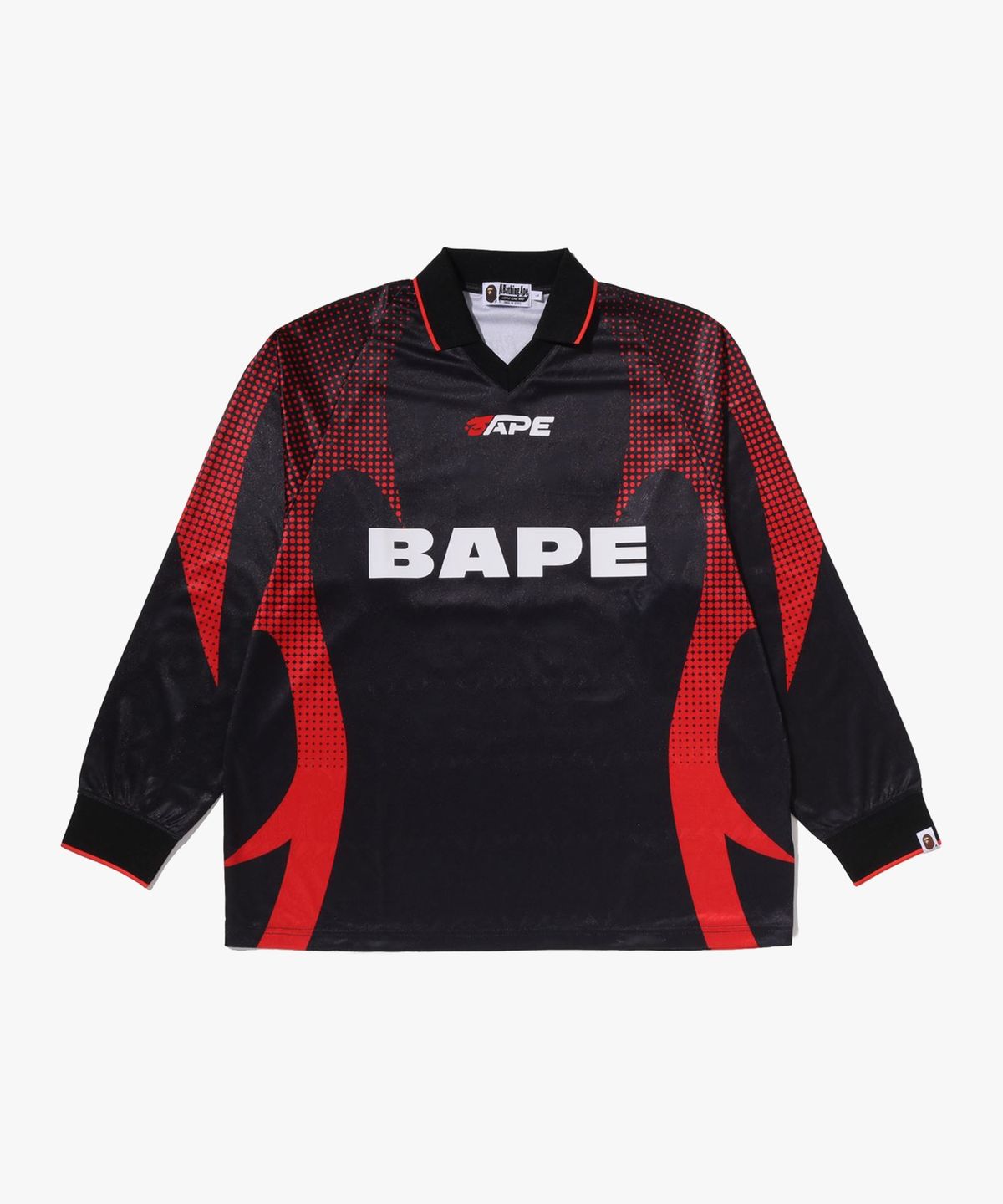 베이프(BAPE) 에이프 플레임 모노그램 자카드 로고 릴렉스트 핏 풋볼 저지(M) BLACK