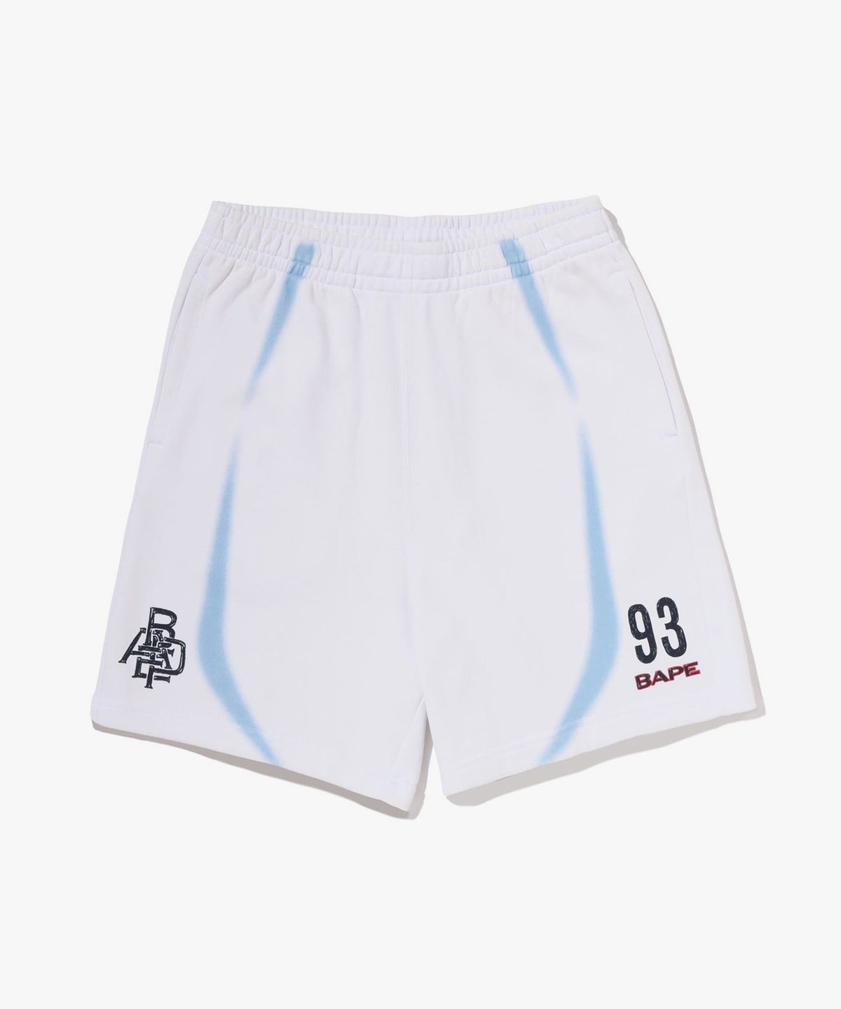 베이프(BAPE) 헤비 워시 핸드 드로우 풋볼 멀티로고 릴렉스드 핏 스웨트 쇼츠(M) WHITE