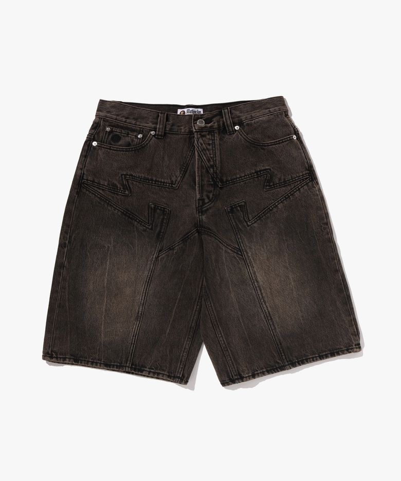베이프 스타 패치 13oz 릴렉스드 핏 데님 쇼츠(M) BEIGE