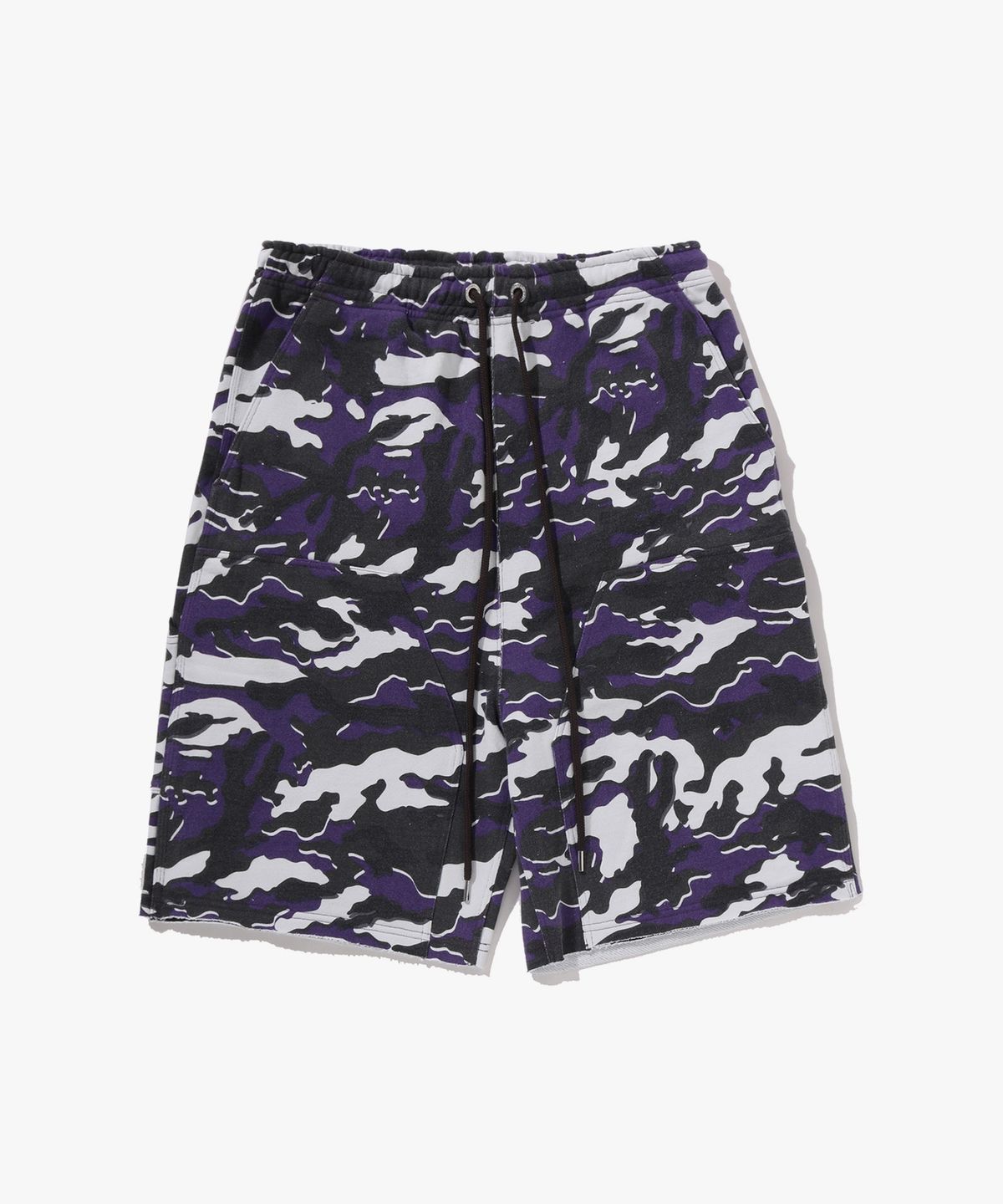 베이프(BAPE) 글리치 우드랜드 카모 더블니 릴렉스드 핏 스웨트 쇼츠(M) PURPLE