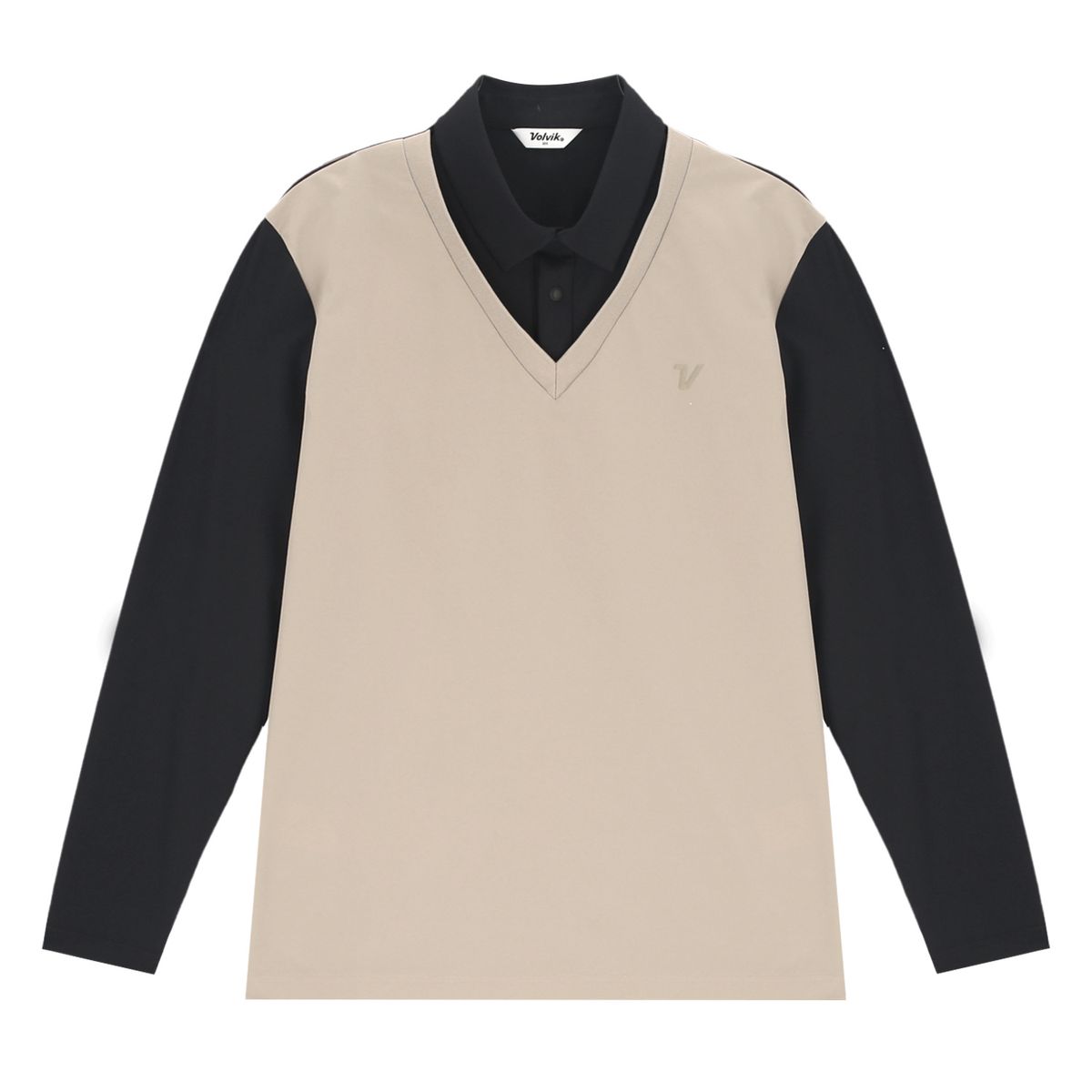볼빅 골프웨어(VOLVIK GOLFWEAR) 남성 골프 우븐믹스 이중에리 긴팔 티셔츠 VMTSP202_BK