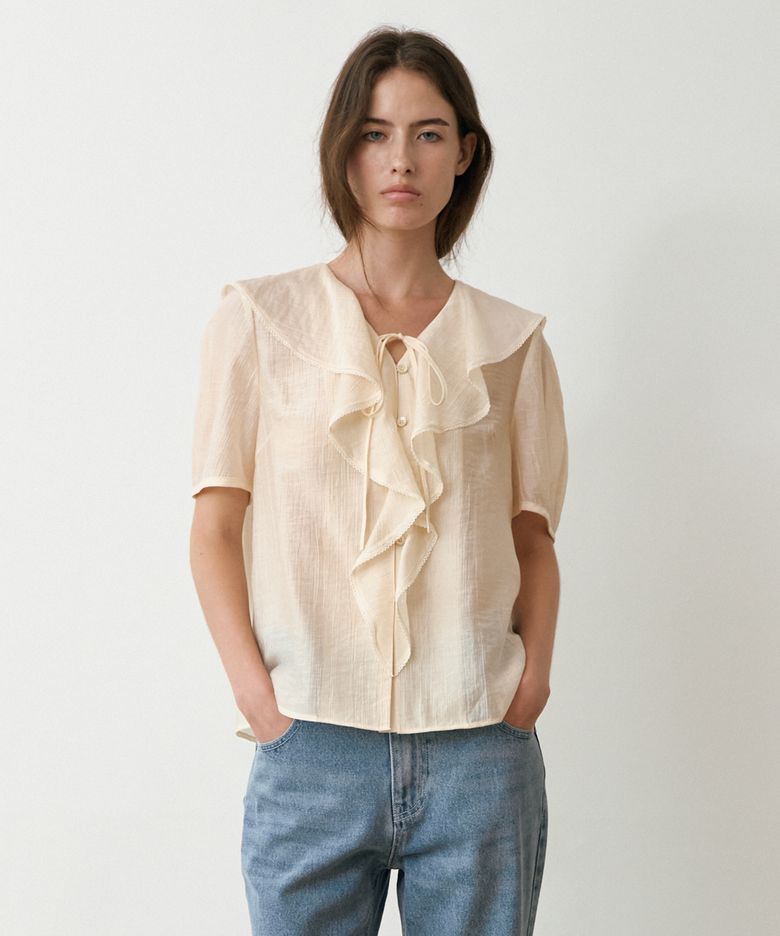 Ruban Frill Half Sleeve Blouse_2colors