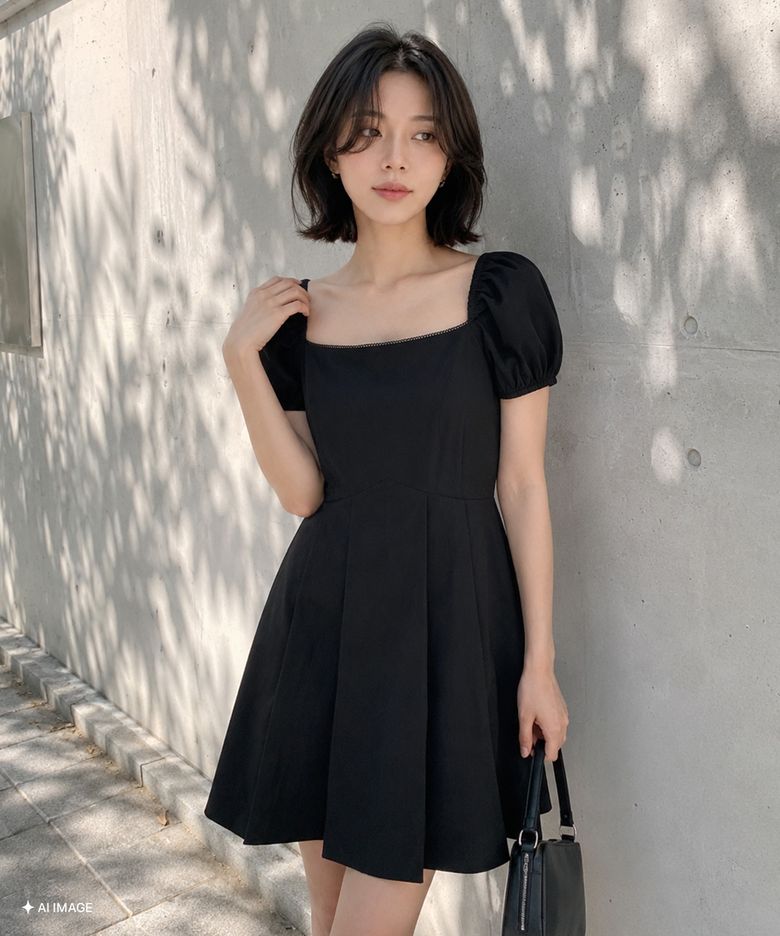 스퀘어넥 퍼프 미니 원피스 [BLACK] / GF2LOP523