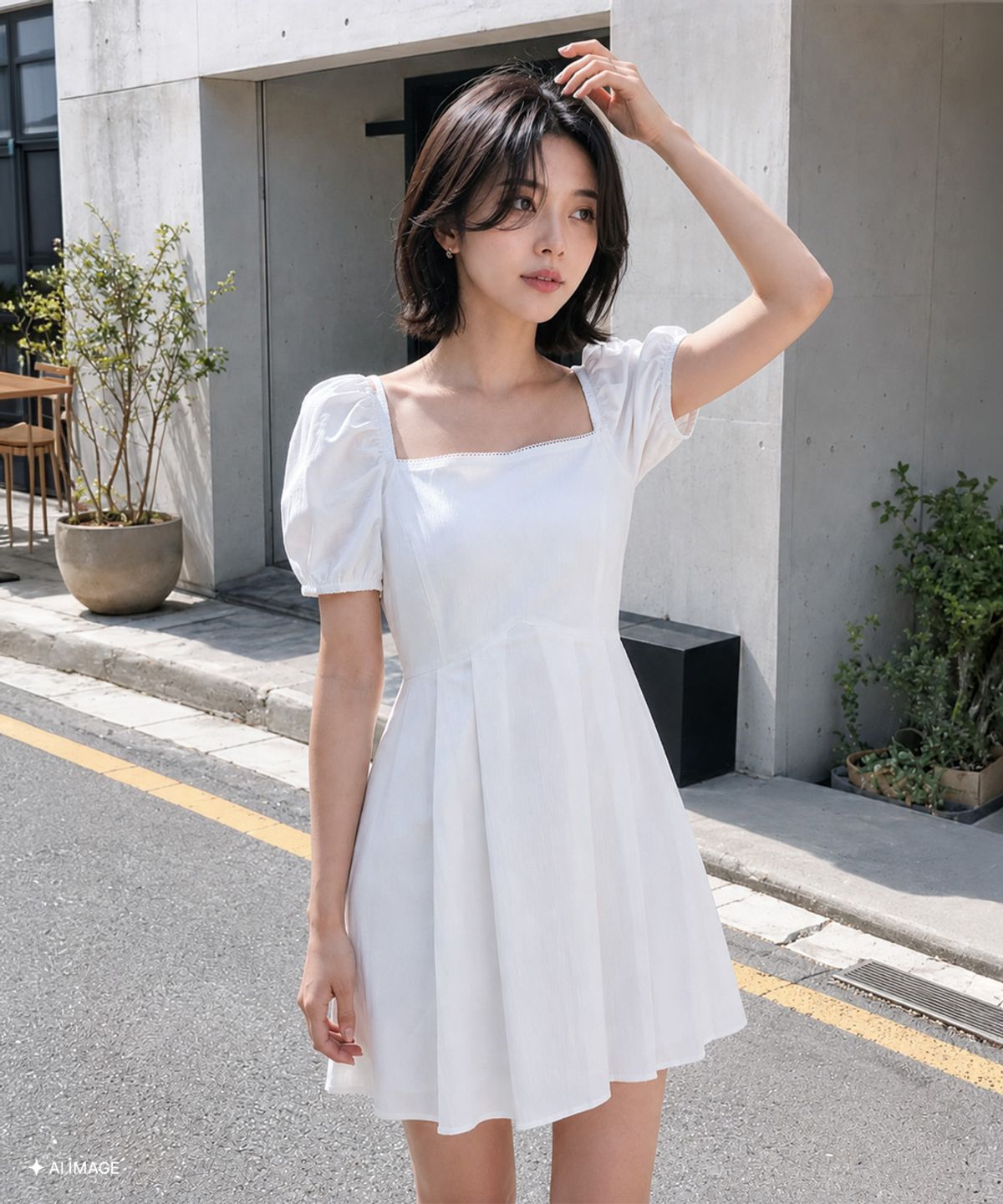 제너럴아이디어(GENERALIDEA) 스퀘어넥 퍼프 미니 원피스 [WHITE] / GF2LOP523