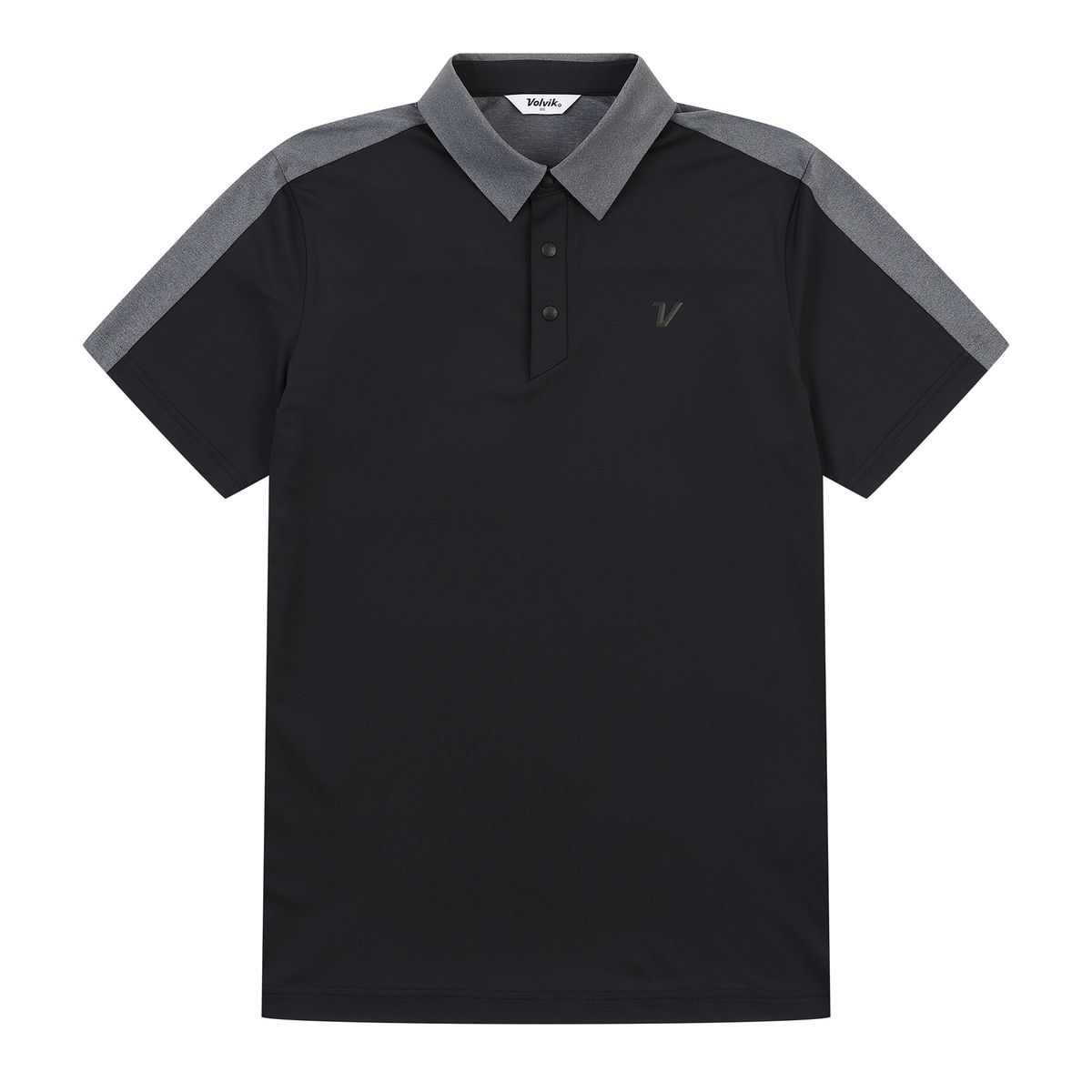 볼빅 골프웨어(VOLVIK GOLFWEAR) 남성 골프 에센셜 컬러블럭 제에리 반팔 티셔츠 VMTSP371_BK