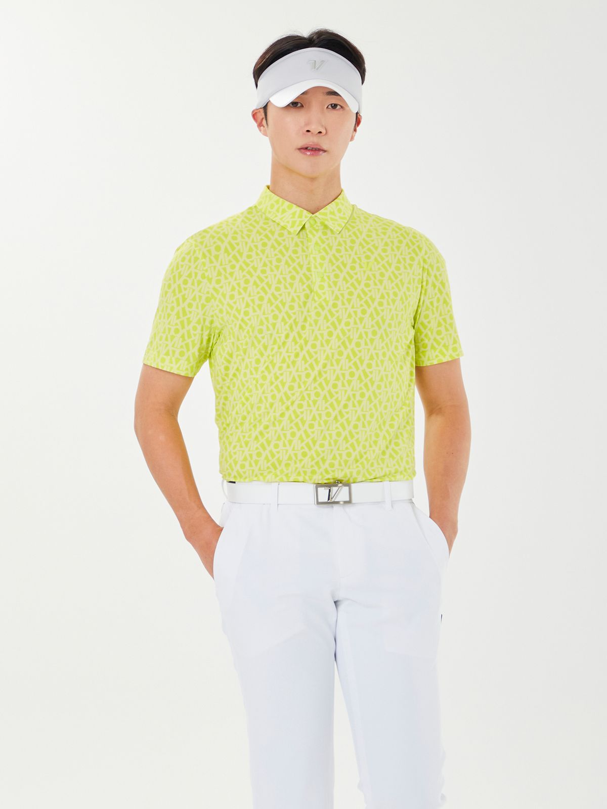 볼빅 골프웨어(VOLVIK GOLFWEAR) 남성 골프 에센셜 냉감 패턴 프린트 제에리 반팔 디셔츠 VMTSP392_NG