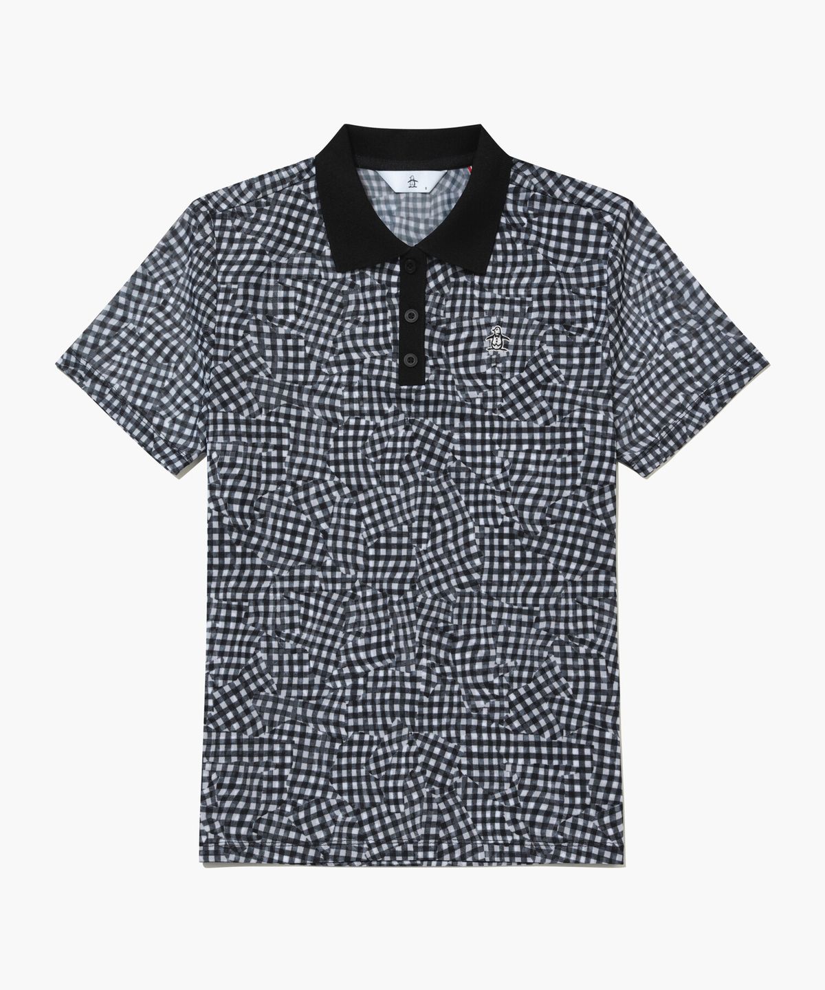 먼싱웨어(MUNSINGWEAR) 여성 깅엄 패턴 카라 티셔츠 블랙 MR322LTS72